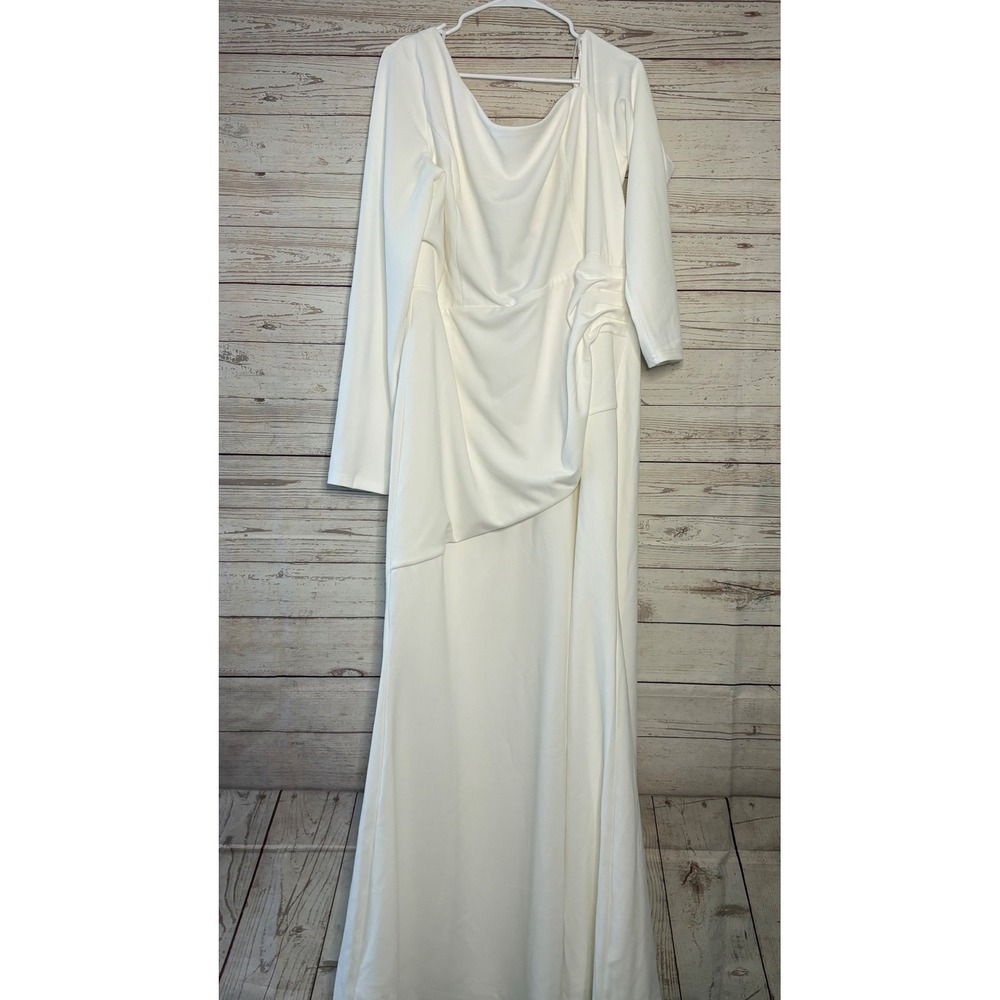 Lulus Elegant Sensation White Asymmetrical Pleated Maxi Dress NWT 3XL